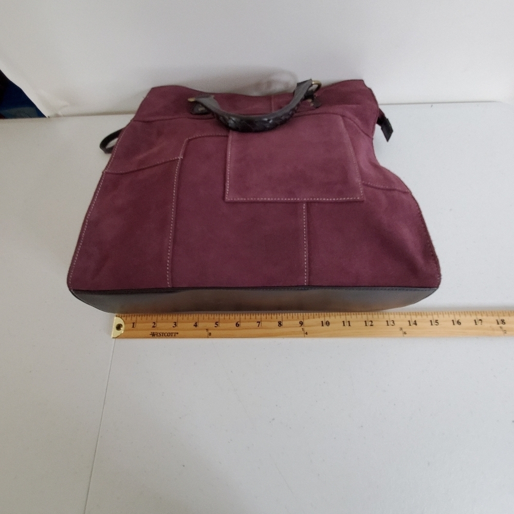 Valerie Stevens Purple Suede Tote Bag Patchwork Double Strap Purse Retro - Picture 11 of 13